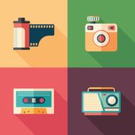Set of vintage photo and audio icons with long shadows N2