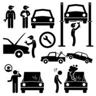 Car Repair Services Workshop Mechanic Stick Figure Pictogram Icons