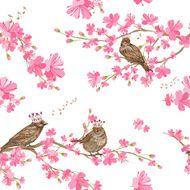 Spring Cherry Blossoms with sparrows Pattern