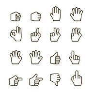 Hand gestures icons set contour flat