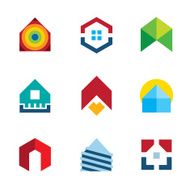 House residential build construction real estate colorful logo icon set N2