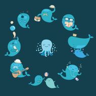 Whales family cartoon