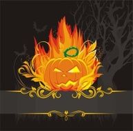 pumpkin on fire halloween frame