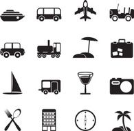 Silhouette Travel transportation tourism and holiday icons