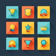 Trophy and awards icons set in flat design style N14