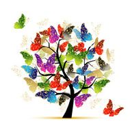 Art tree with butterflies for your design N2
