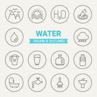 Set of round and outlined water icons