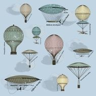 Vintage pattern of hot air balloons and airships N2