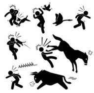 Domestic Animal Attacking Hurting Human Stick Figure Pictogram Icon