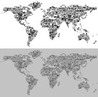letterpress World map with tech icons