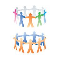 two circles of colorful paper people
