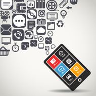Modern mobile phone with flying icons N2
