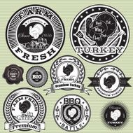 vector set of labels with turkey