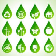 Set of eco icons on water drops