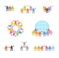 Icons set of successful teamwork and cooperation
