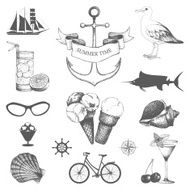 Decorative sea elements and hand drawn summer holiday illustrations