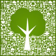 Green tree shape over eco icons background