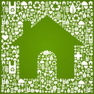 Green house over eco icons background