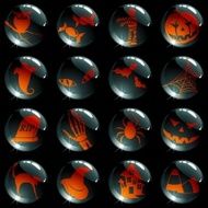 set of 16 black halloween buttons