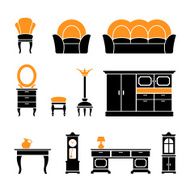 Set icons of retro furniture and home accessories N2