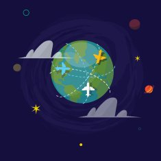 world globe with flying plane direction travel