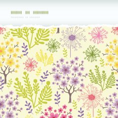 Blossoming trees horizontal torn frame seamless pattern background