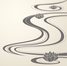 Elegant background with abstract water waves and lotuses