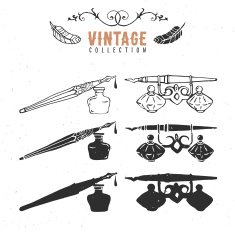 Vintage retro old nib pen ink collection