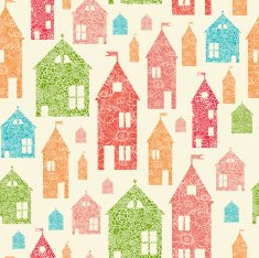 Detailed Houses Silhouettes Seamless Pattern Background N2