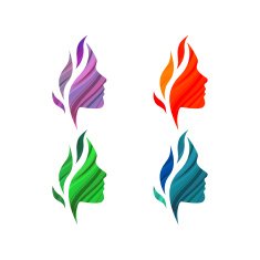 Set of colorful beautiful female faces with waves N2