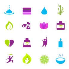 Water wellness nature and zen icons - pink green blue