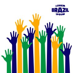 colorful up hands icon using Brazil flag colors N2