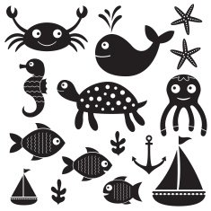 Sea set isolated vector elements