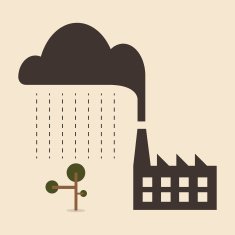 Acid rain cause from industry pollution falling to the tree