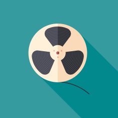 Colorful film reel flat square icon with long shadows