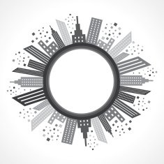 Abstract grey building design around a circle