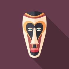 Colorful African mask flat square icon with long shadows N2