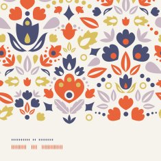 Ornamental folk tulips horizontal frame seamless pattern background N2