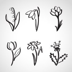 Ink style sketch set - spring flowers N2