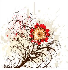 flowers ornament on white grunge background (chrysanthemum) N2