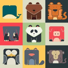 Set flat square icons of a cute animals N2