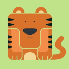 Flat square icon of a cute tiger
