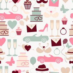 Seamless wedding pattern in retro colors N2