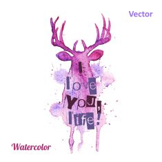 Watercolor deer head with inscriptions Vector on the white background N2