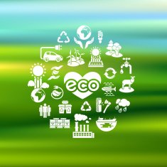 Eco Icons Silhouettes on Blurred Background