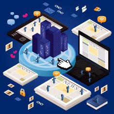 News world with tablet and computer