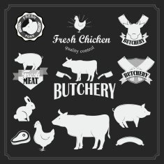 Retro butchery steak house and meat shop logotypes set N2