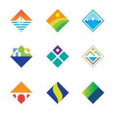 Beautiful wild landscape square window view simple logo icon set N2