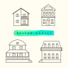 Houses set drawn black outline on a light background N3
