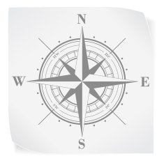 Compass rose over white paper sticker isolated on N2